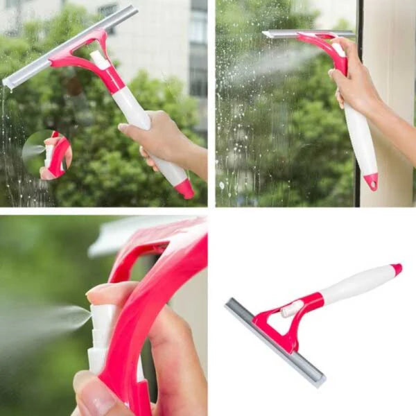 2 In 1 Window Cleaner Glass Wiper With Inbuilt Spray Bottle
